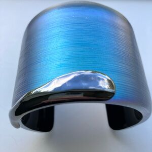 Alexis Bittar Blue Lucite Cuff Bracelet with Silvery Detail